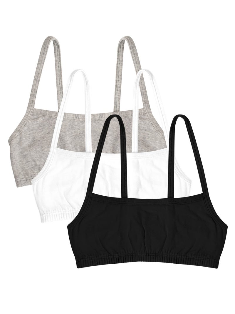 Fruit of the Loom girls Spaghetti Strap Sports Bra, Black Hue/White/Grey, 28 US